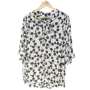 Lane Bryant white black floral chiffon blouse neck tie size 30 32